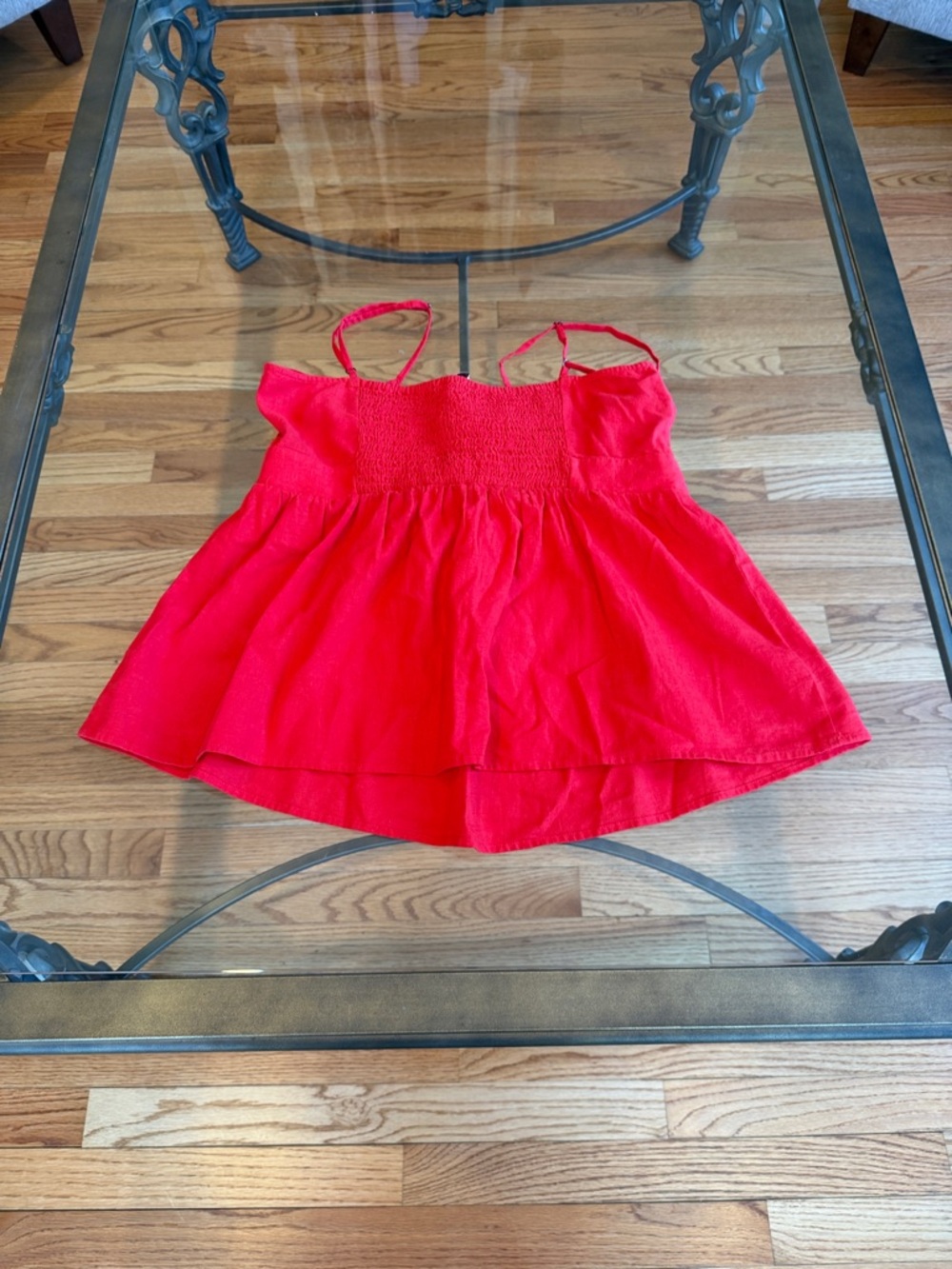 LOFT Red Smocked Tank Top